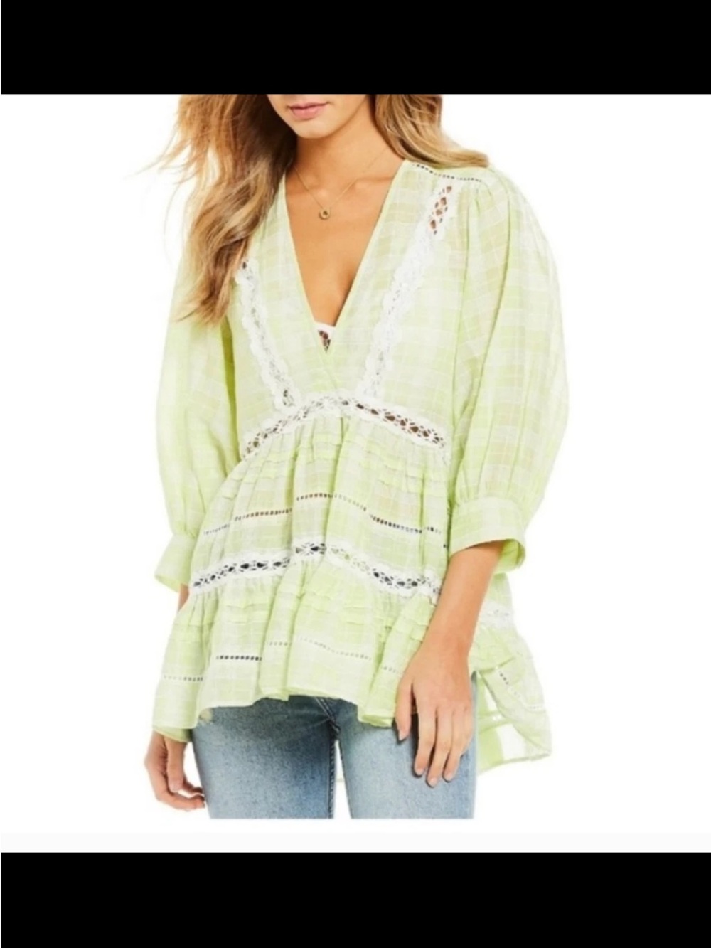 Free People NWT Time Out Lace Tunic Top Lime combo